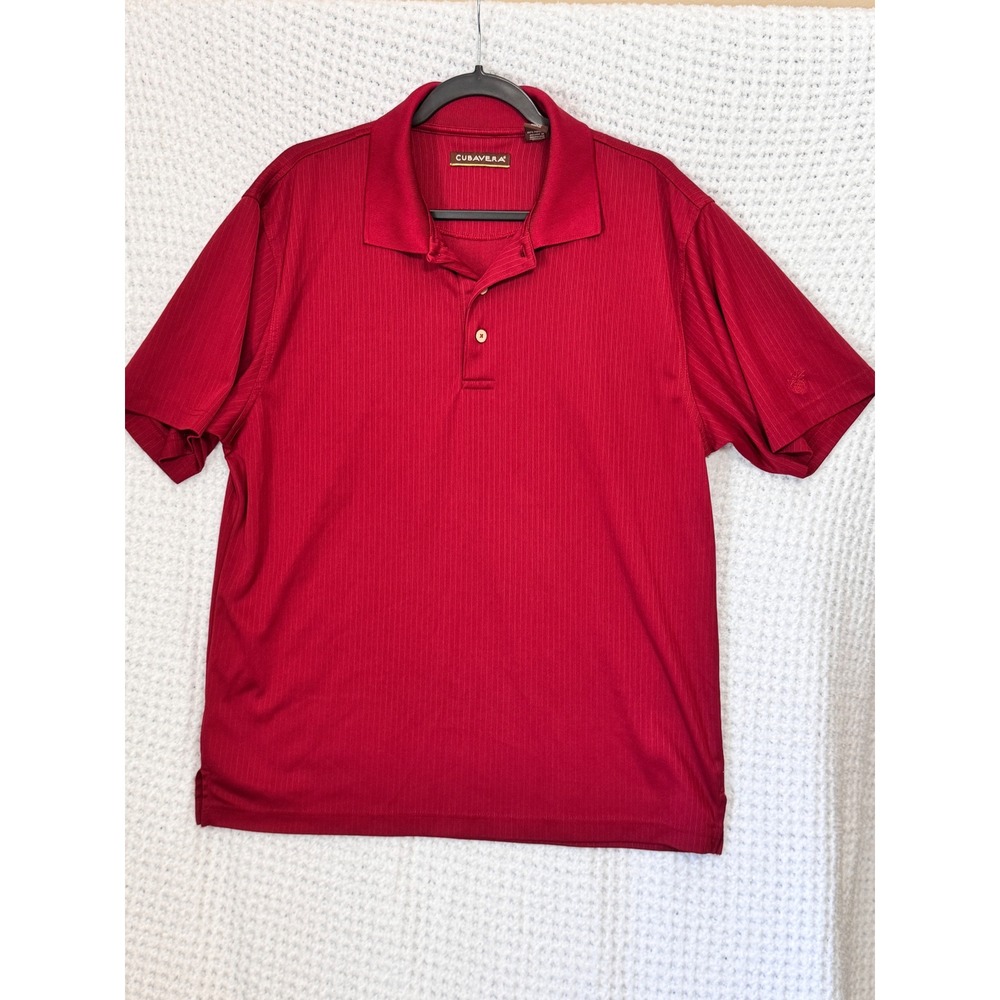 Cubavera Mens Polo Shirt L Large Red Short Sleeve Button Golf Casual‎
